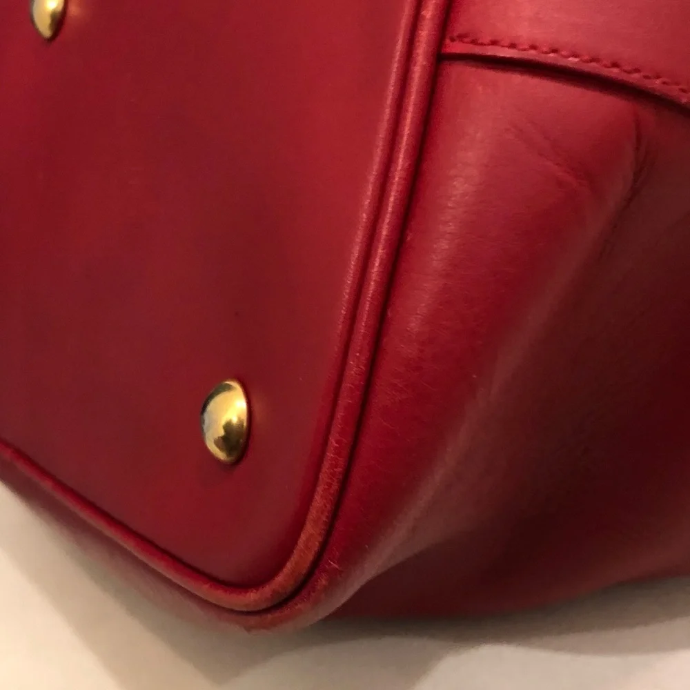 Saint Laurent Red Leather Drawstring Hobo with Gold-Tone Hardware